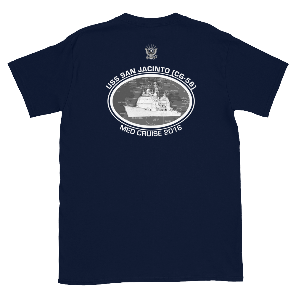 USS San Jacinto (CG-56) 2016 Deployment Short-Sleeve T-Shirt – back view, navy