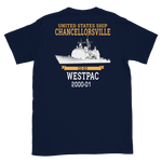 USS Chancellorsville (CG-62) 2000-01 WESTPAC Short-Sleeve T-Shirt – back view, navy