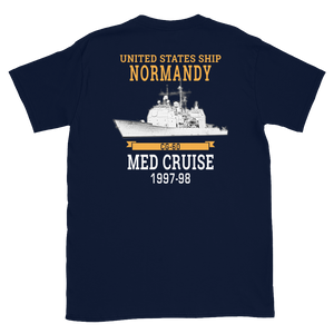 USS Normandy (CG-60) 1997-98 MED Short-Sleeve Unisex T-Shirt – back view, navy