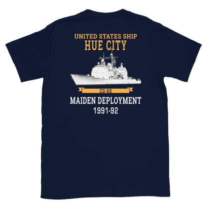 USS Hue City (CG-66) 1991-92 Maiden Short-Sleeve Unisex T-Shirt – back view, navy
