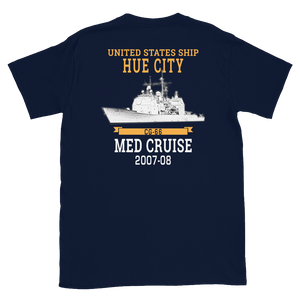 USS Hue City (CG-66) 2007-08 MED Short-Sleeve Unisex T-Shirt – back view, navy