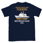 USS Vicksburg (CG-69) 2006 MED/IO Short-Sleeve Unisex T-Shirt – back view, navy