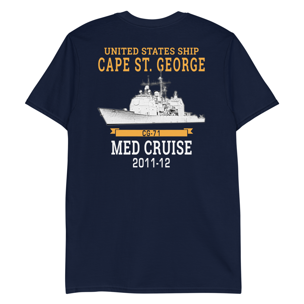 USS Cape St. George (CG-71) 2011-12 MED Short-Sleeve Unisex T-Shirt – back view, navy