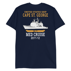 USS Cape St. George (CG-71) 2011-12 MED Short-Sleeve Unisex T-Shirt – back view, navy