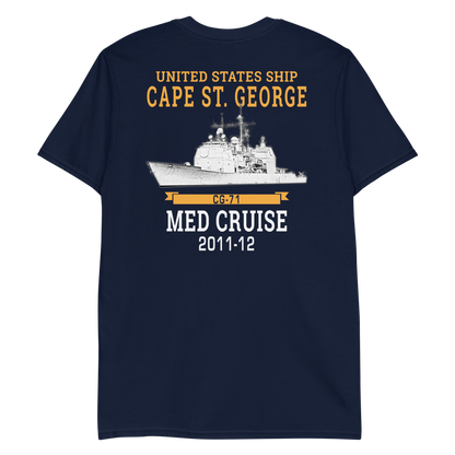 USS Cape St. George (CG-71) 2011-12 MED Short-Sleeve Unisex T-Shirt – back view, navy