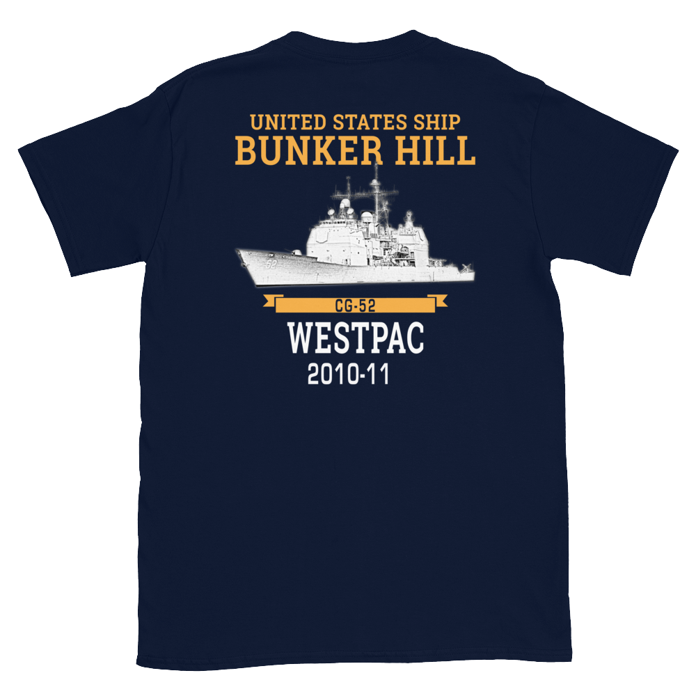 USS Bunker Hill (CG-52) 2010-11 WESTPAC Short-Sleeve Unisex T-Shirt – back view, navy