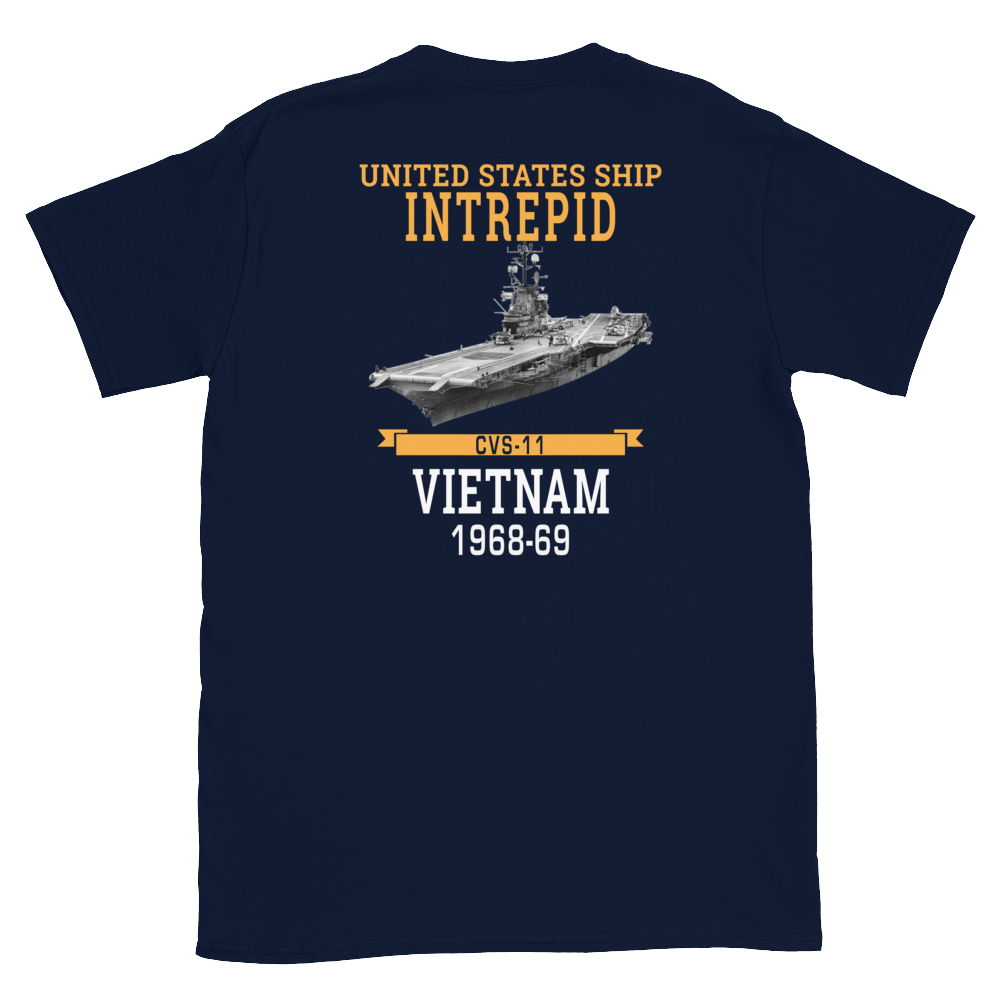 USS Intrepid (CVS-11) 1968-69 Vietnam Short-Sleeve T-Shirt – back view, navy