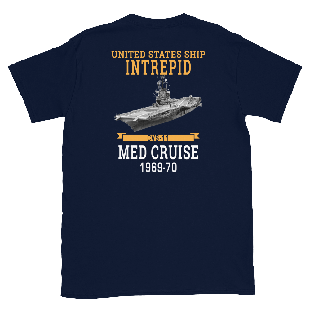 USS Intrepid (CVS-11) 1969-70 MED Short-Sleeve T-Shirt – back view, navy
