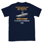 USS Intrepid (CVS-11) 1963 W. Atlantic/Caribbean Short-Sleeve T-Shirt – back view, navy