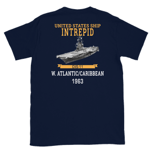 USS Intrepid (CVS-11) 1963 W. Atlantic/Caribbean Short-Sleeve T-Shirt – back view, navy
