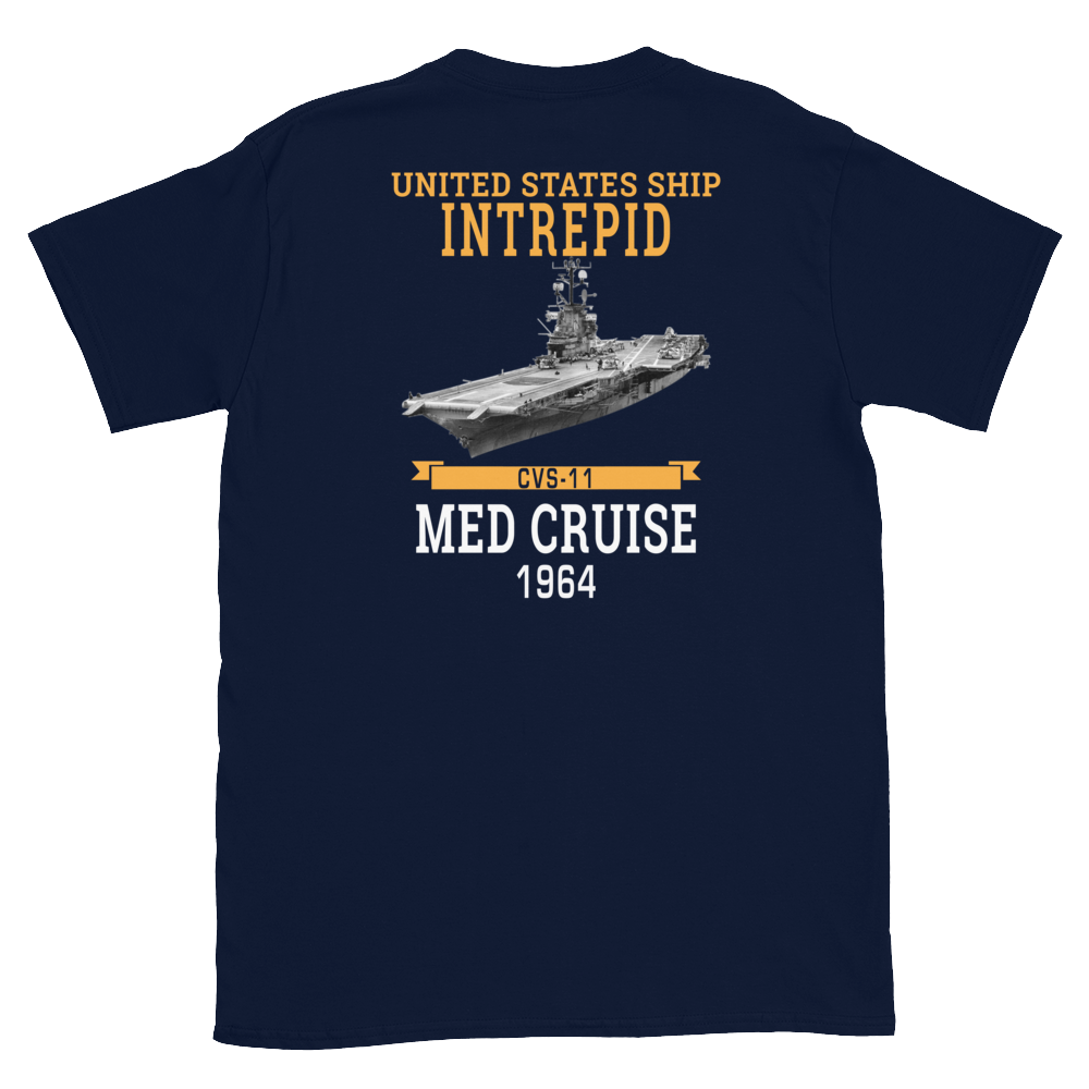USS Intrepid (CVS-11) 1964 MED Short-Sleeve T-Shirt – back view, navy