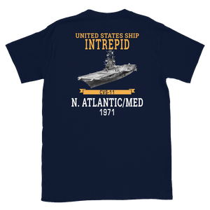 USS Intrepid (CVS-11) 1971 N.Atlantic/MED Short-Sleeve T-Shirt – back view, navy