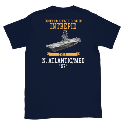 USS Intrepid (CVS-11) 1971 N.Atlantic/MED Short-Sleeve T-Shirt – back view, navy