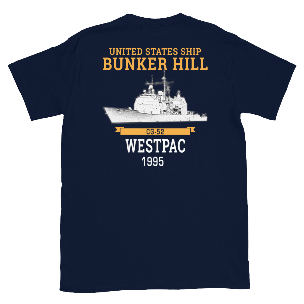 USS Bunker Hill (CG-52) 1995 WESTPAC Short-Sleeve Unisex T-Shirt – back view, navy