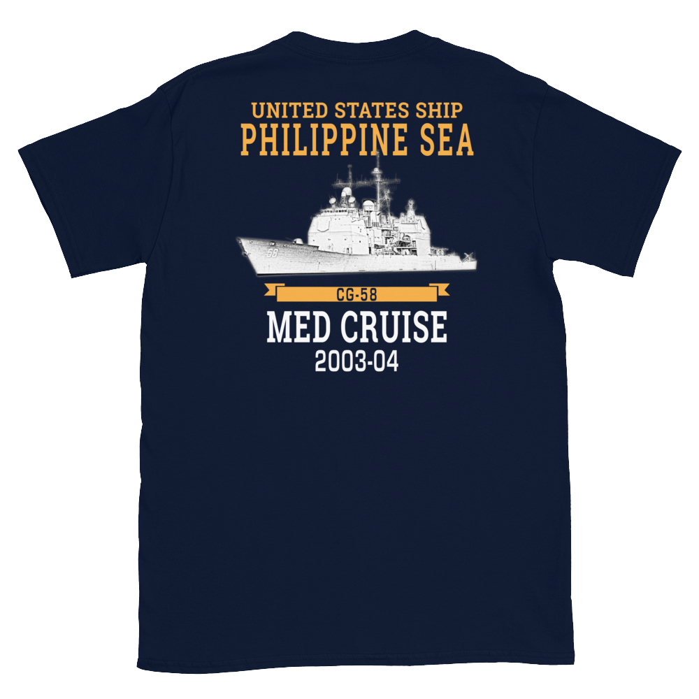 USS Philippine Sea (CG-58) 2003-04 Short-Sleeve Unisex T-Shirt – back view, navy