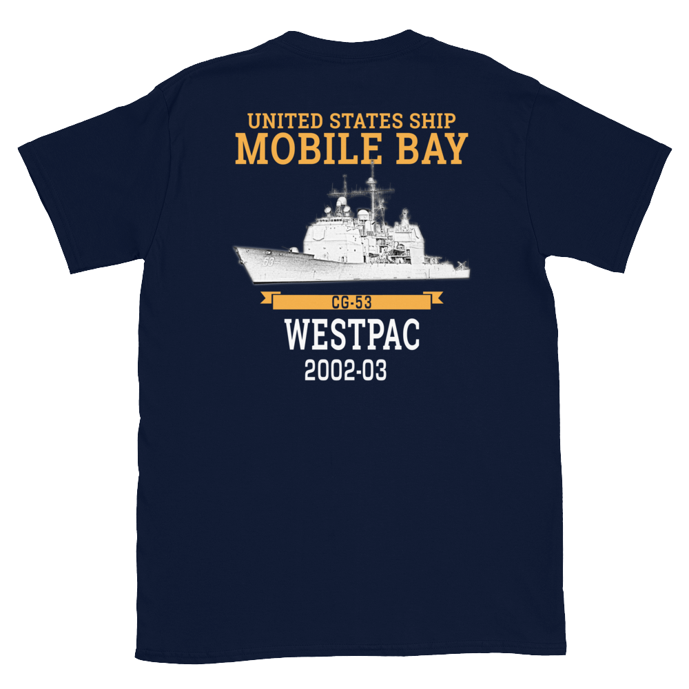USS Mobile Bay (CG-53) 2002-03 Deployment Short-Sleeve T-Shirt – back view, navy