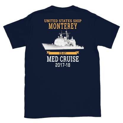 USS Monterey (CG-61) 2017-18 Short-Sleeve Unisex T-Shirt – back view, navy