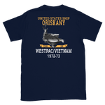 USS Oriskany (CVA-34) 1972-73 WESTPAC/VIETNAM Short-Sleeve Unisex T-Shirt – back view, navy