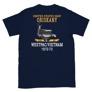 USS Oriskany (CVA-34) 1972-73 WESTPAC/VIETNAM Short-Sleeve Unisex T-Shirt – back view, navy