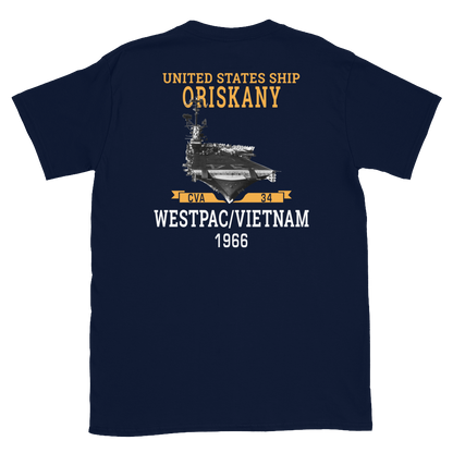 USS Oriskany (CVA-34) 1966 WESTPAC/VIETNAM Short-Sleeve Unisex T-Shirt – back view, navy
