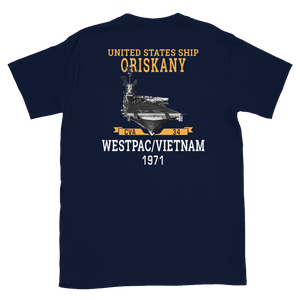 USS Oriskany (CVA-34) 1971 WESTPAC/VIETNAM Short-Sleeve Unisex T-Shirt – back view, navy