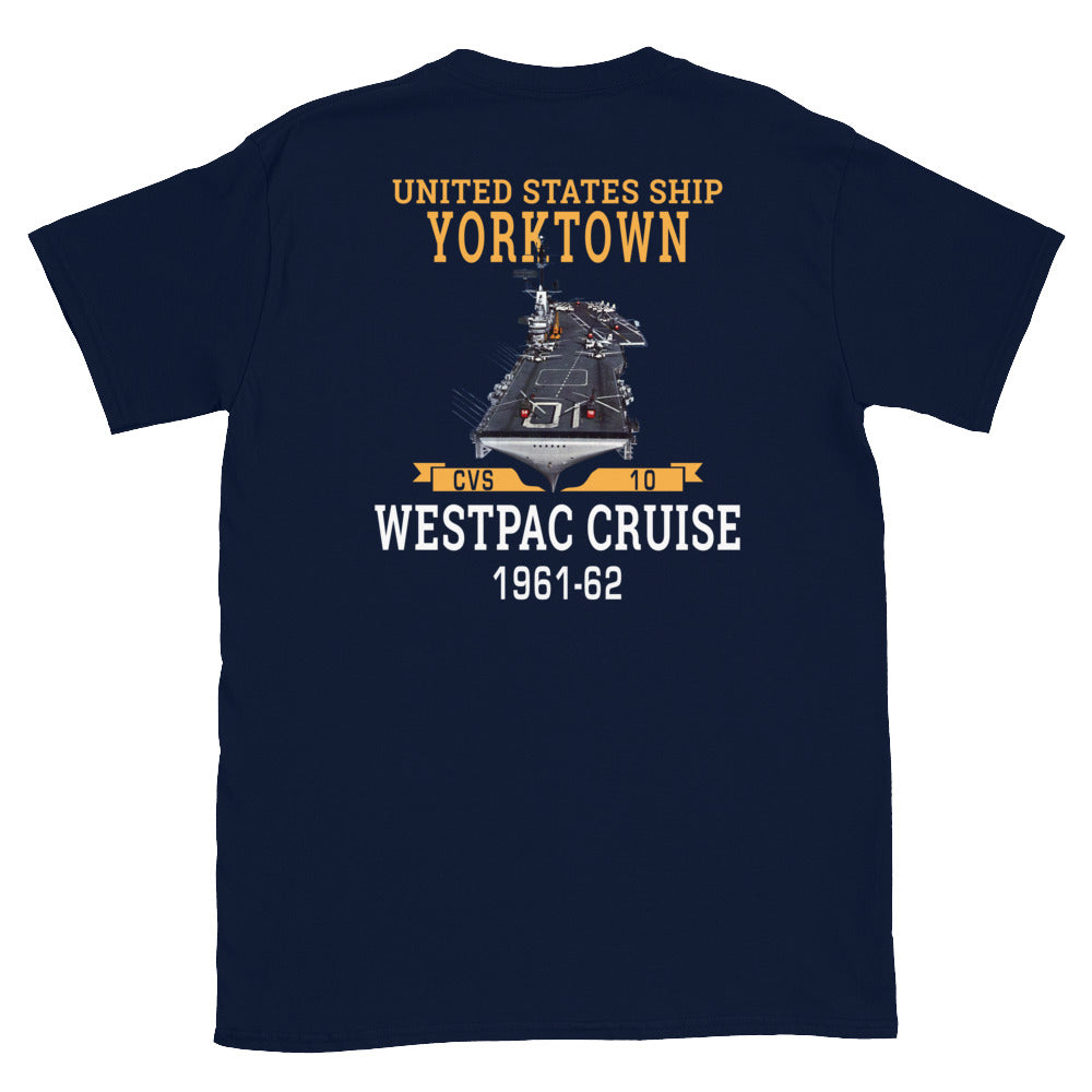 USS Yorktown (CVS-10) 1961-62 WESTPAC Short-Sleeve Unisex T-Shirt – back view, navy