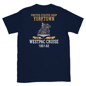 USS Yorktown (CVS-10) 1961-62 WESTPAC Short-Sleeve Unisex T-Shirt – back view, navy