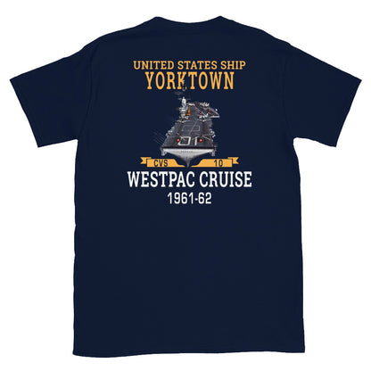 USS Yorktown (CVS-10) 1961-62 WESTPAC Short-Sleeve Unisex T-Shirt – back view, navy