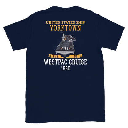 USS Yorktown (CVS-10) 1960 WESTPAC Short-Sleeve Unisex T-Shirt – back view, navy