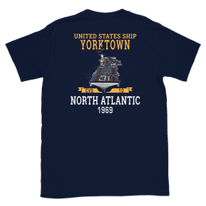 USS Yorktown (CVS-10) 1969 NORTH ATLANTIC Short-Sleeve Unisex T-Shirt – back view, navy