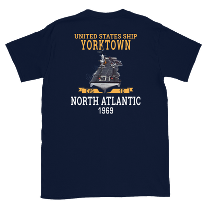 USS Yorktown (CVS-10) 1969 NORTH ATLANTIC Short-Sleeve Unisex T-Shirt – back view, navy
