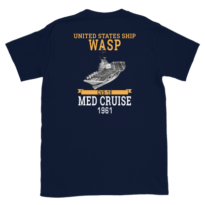 USS Wasp (CVS-18) 1961 MED Short-Sleeve Unisex T-Shirt – back view, navy