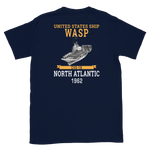 USS Wasp (CVS-18) 1962 N. ATLANTIC Short-Sleeve Unisex T-Shirt – back view, navy