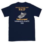 USS Wasp (CVS-18) 1965 CARIBBEAN/W. ATLANTIC Short-Sleeve Unisex T-Shirt – back view, navy