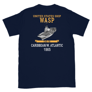 USS Wasp (CVS-18) 1965 CARIBBEAN/W. ATLANTIC Short-Sleeve Unisex T-Shirt – back view, navy