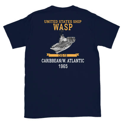 USS Wasp (CVS-18) 1965 CARIBBEAN/W. ATLANTIC Short-Sleeve Unisex T-Shirt – back view, navy