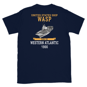 USS Wasp (CVS-18) 1966 W. ATLANTIC Short-Sleeve Unisex T-Shirt – back view, navy