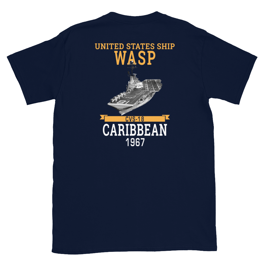 USS Wasp (CVS-18) 1967 CARIBBEAN Short-Sleeve Unisex T-Shirt – back view, navy
