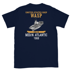 USS Wasp (CVS-18) 1968 MED/N. ATLANTIC Short-Sleeve Unisex T-Shirt – back view, navy