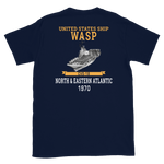USS Wasp (CVS-18) 1970 N. & EASTERN ATLANTIC Short-Sleeve Unisex T-Shirt – back view, navy