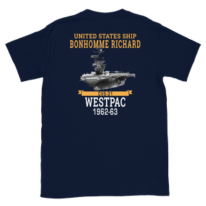 USS Bonhomme Richard (CVS-31) 1962-63 WESTPAC Short-Sleeve Unisex T-Shirt – back view, navy