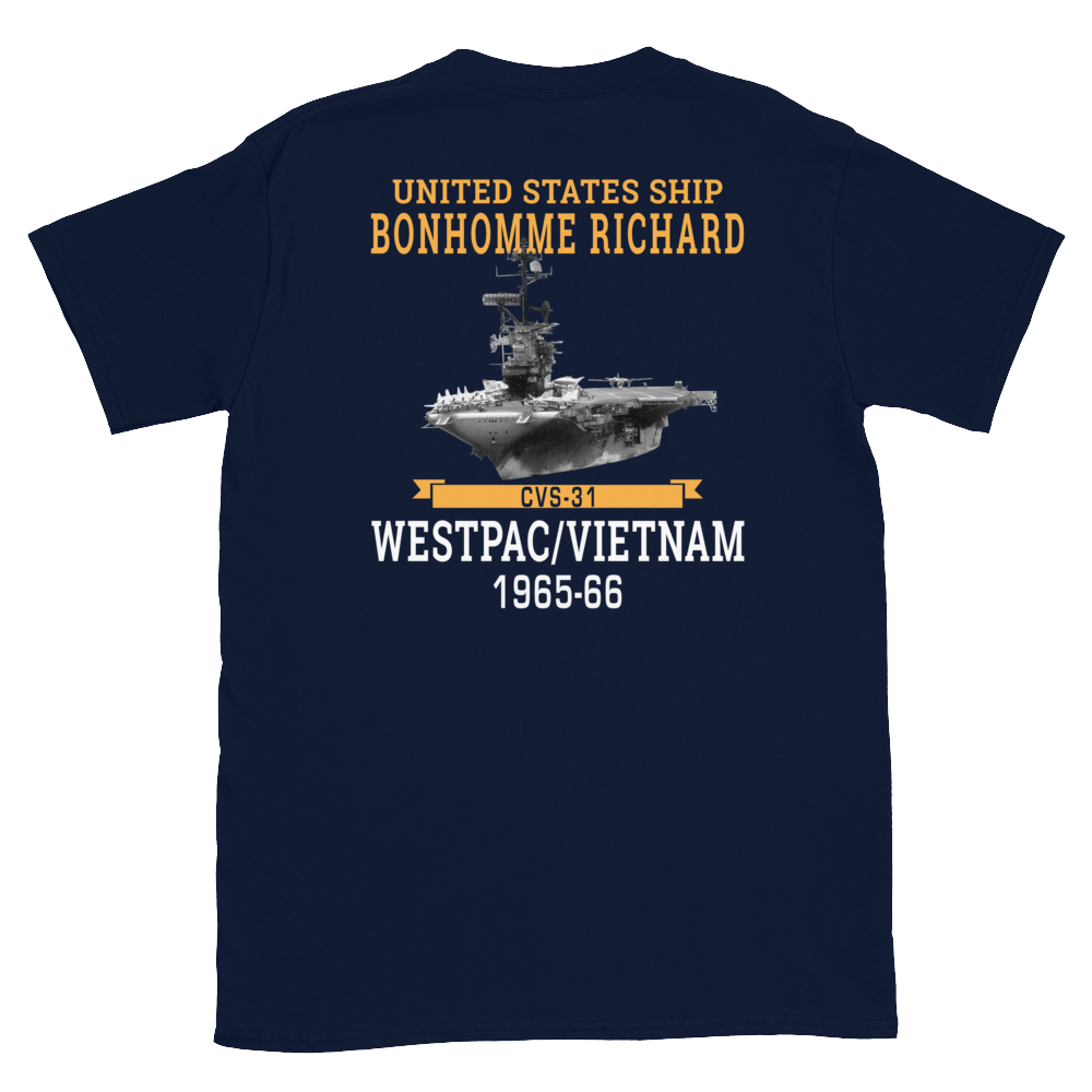 USS Bonhomme Richard (CVS-31) 1965-66 WESTPAC/VIETNAM Short-Sleeve Unisex T-Shirt – back view, navy
