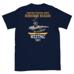 USS Bonhomme Richard (CVS-31) 1961 WESTPAC Short-Sleeve Unisex T-Shirt – back view, navy