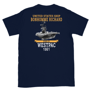 USS Bonhomme Richard (CVS-31) 1961 WESTPAC Short-Sleeve Unisex T-Shirt – back view, navy