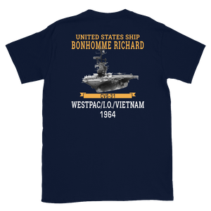 USS Bonhomme Richard (CVS-31) 1964 WESTPAC/VIETNAM Short-Sleeve Unisex T-Shirt – back view, navy