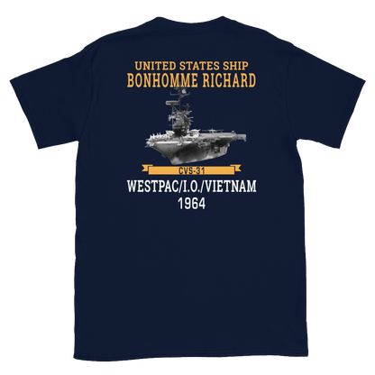 USS Bonhomme Richard (CVS-31) 1964 WESTPAC/VIETNAM Short-Sleeve Unisex T-Shirt – back view, navy
