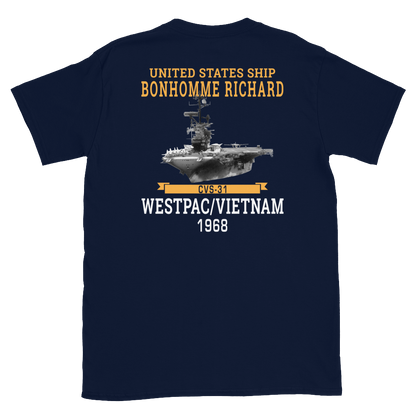 USS Bonhomme Richard (CVS-31) 1968 WESTPAC/VIETNAM Short-Sleeve Unisex T-Shirt – back view, navy