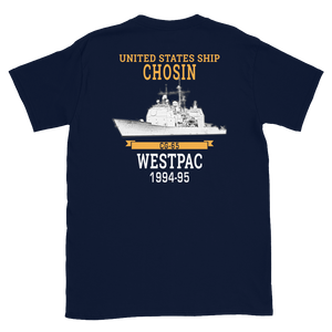 USS Chosin (CG-65) 1994-95 WESTPAC Short-Sleeve Unisex T-Shirt – back view, navy