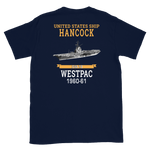 USS Hancock (CVA-19) 1960-61 WESTPAC Short-Sleeve Unisex T-Shirt – back view, navy