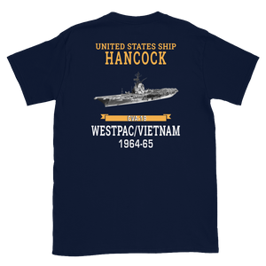 USS Hancock (CVA-19) 1964-65 WESTPAC/VIETNAM Short-Sleeve Unisex T-Shirt – back view, navy